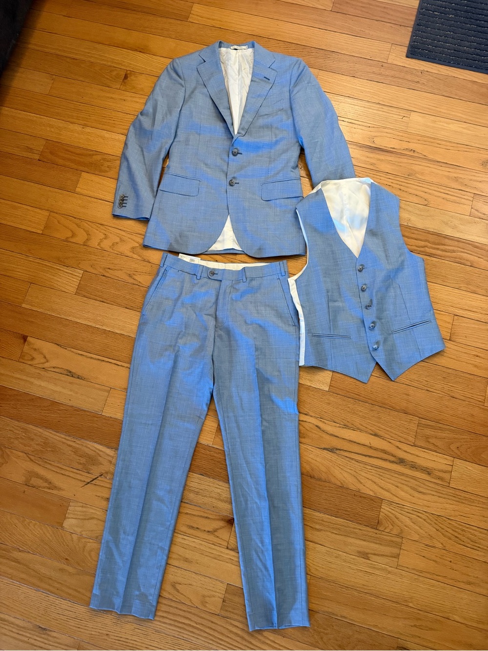 Suit Supply Jacket Mens 48 LightBlue Wool Angelico 3 Piece 100% Wool Suit P7200